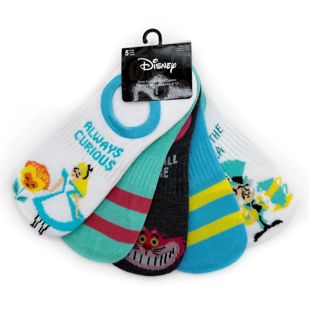New Disney Alice in Wonderland Womens No Show Socks Mad Hatter Cheshire Cat Gift